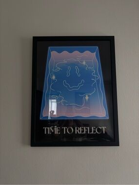 Time To Reflect Framed Art Print - Blue & Pink Smiley Design
